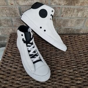 CONVERSE ALL-STAR ALPHA MidTop WHITE W/ BLACK Leather Sneakers (Men 13) 154874C